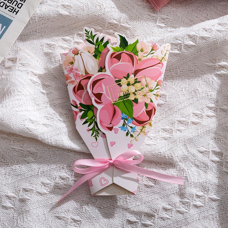 Creative 3D Bouquet Bow Thanks Greeting Card Floral Christmas Card Valentine's Day Postcard Flowers Birthday Gifts Message Card