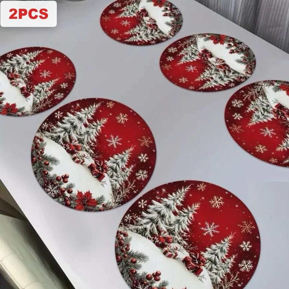 2PCS Anti-Slip Christmas Round Placemat Heat Resistant Christmas Dining Mat  Christmas Decor