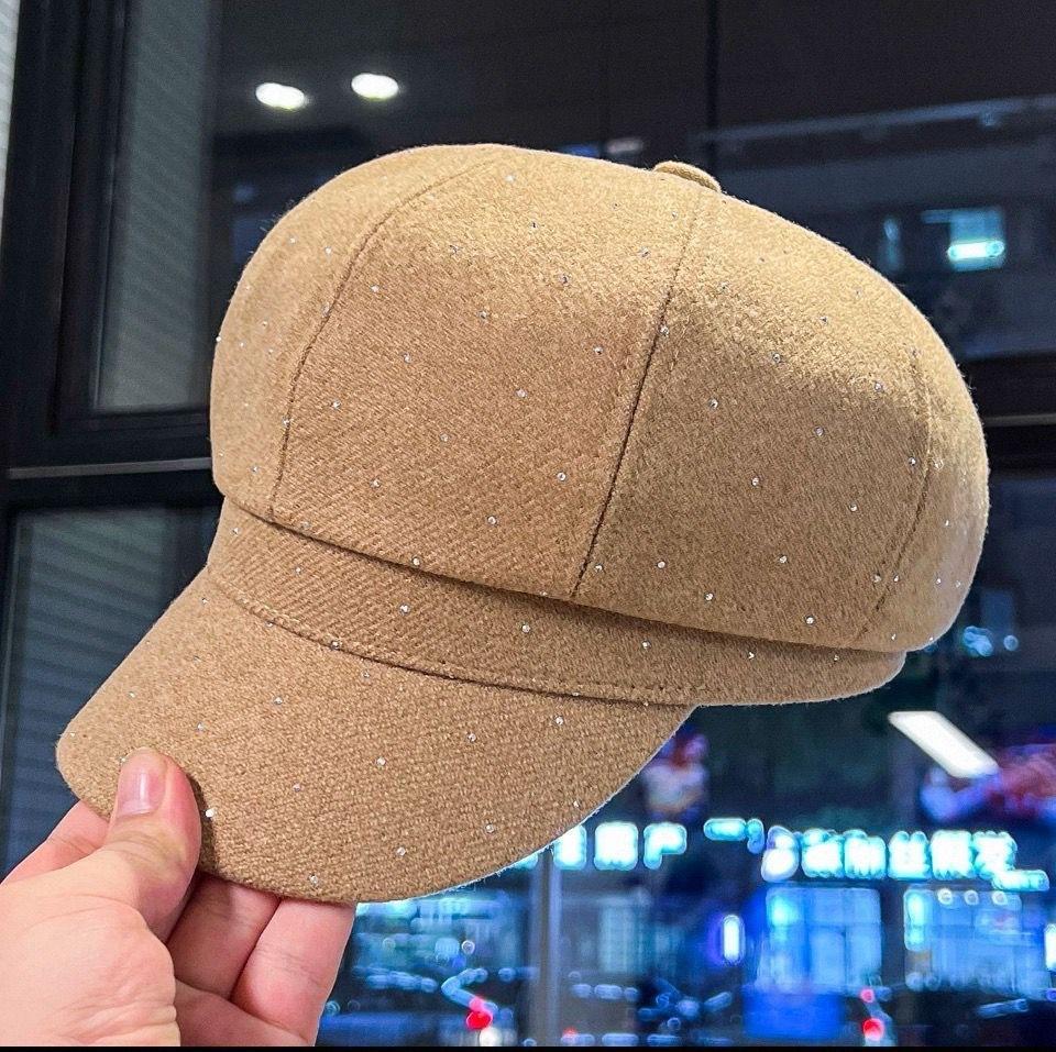 Retro Versatile Duck Tongue Beret Painter Heavy Industry Rhinestone New Octagonal Hat Children Show Elegant Temperament