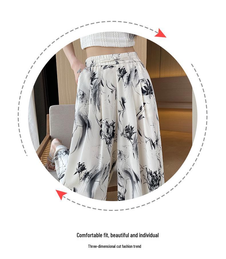 2025 Summer High Waist Women's Slimming Loose Fit Culottes - Petite Draping Wide-Leg Pants