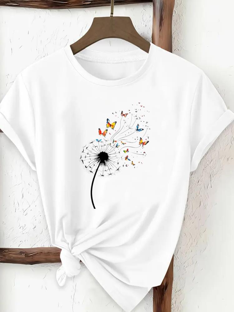 (Asian Size) Tee Print Fashion Top Women Clothing T Shirt Woman Female Sweet Flower Lovely Cute Short Sleeve Graphic T-shirts
