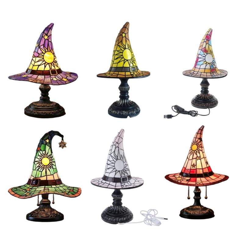 Witch Hat Table Lamp Resin Night Light Table Lamp Bedsides Decorative Lamp for Kid Room Bedroom Decoration
