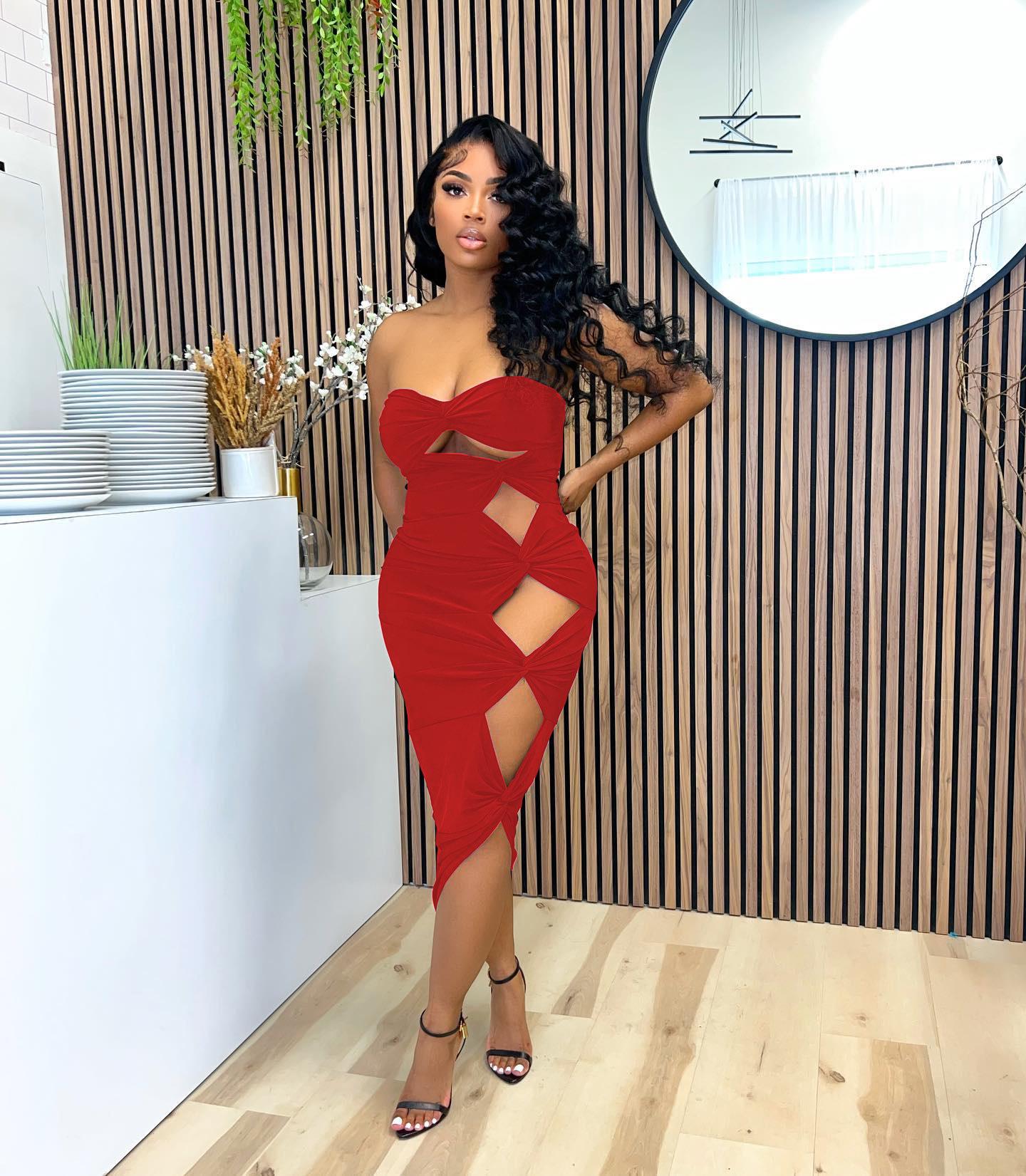 European & American Style Solid Color Women s Dress - New Hot Selling Fashion S красный