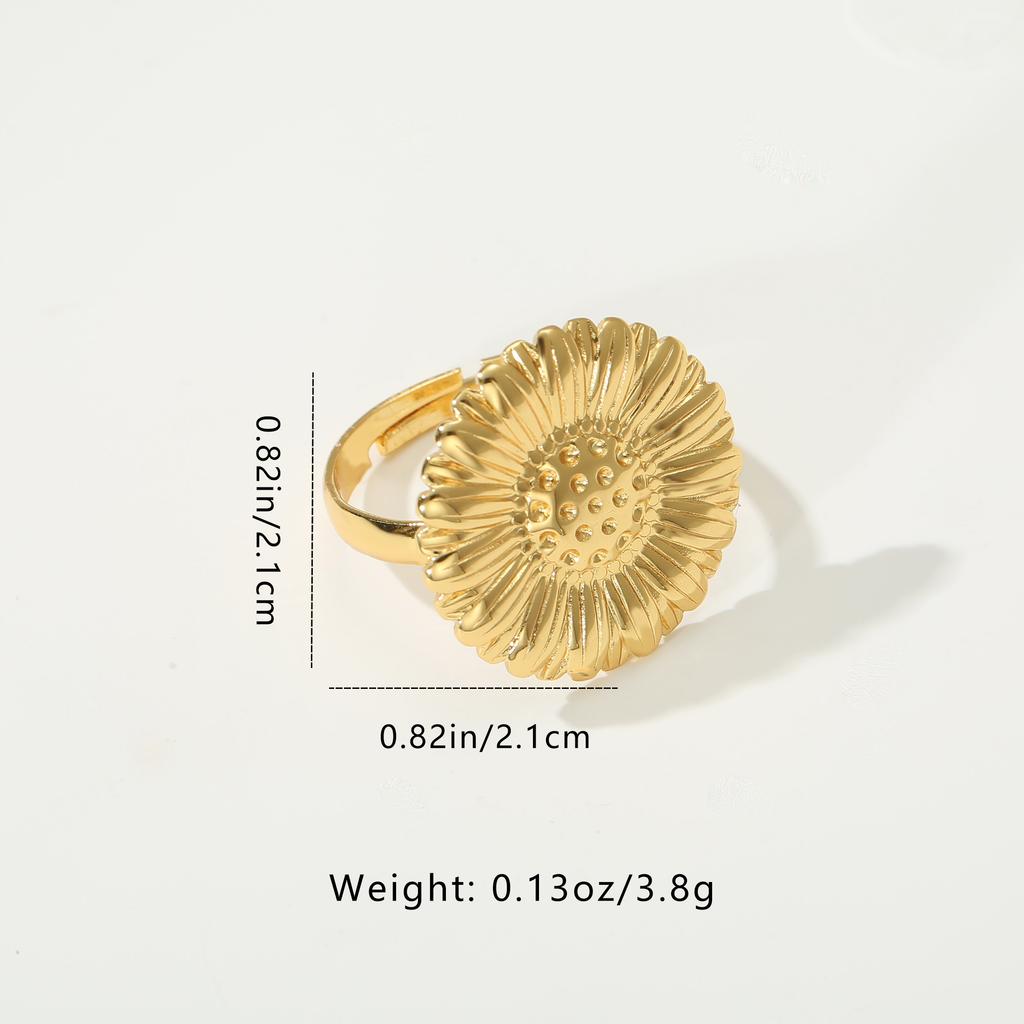 Golden Plated Sunflower Open Adjustable Ring for Women Elegant Statement Jewelry Gift