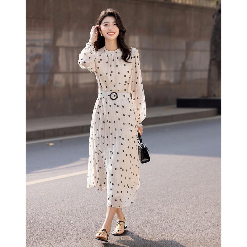 Rochie Midi Elegantă Retro cu Buline și Falduri, Linie A