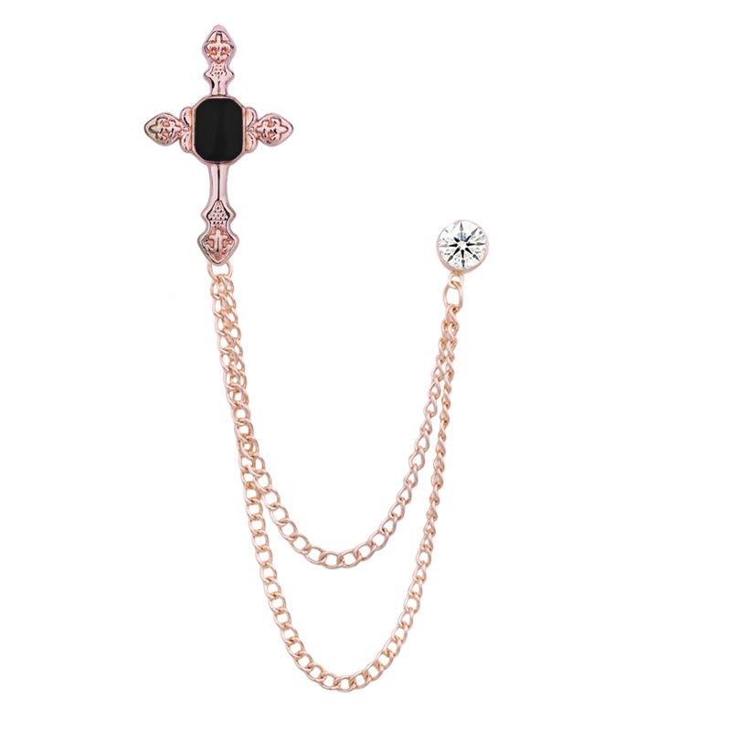 Korean Cross Brooch Rhinestone Tassel Chain Lapel Pins Badge Metal Accessories Vintage Men s Suit Trendy Fashion Jewelry