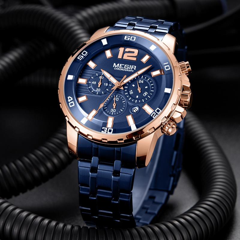 Men'S Watch Multifunctional Timing Waterproof Steel Belt Business Quartz Watch Men'S 2068G