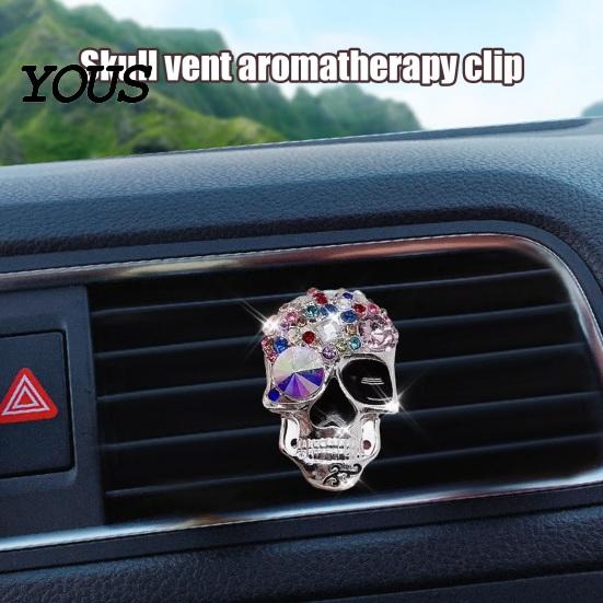 Halloween Car Decorations Rhinestones Skull Air Diffuser Clip, Personalized Punk Decorative Outlet Clip Style Vent Perfume Automotive Interior