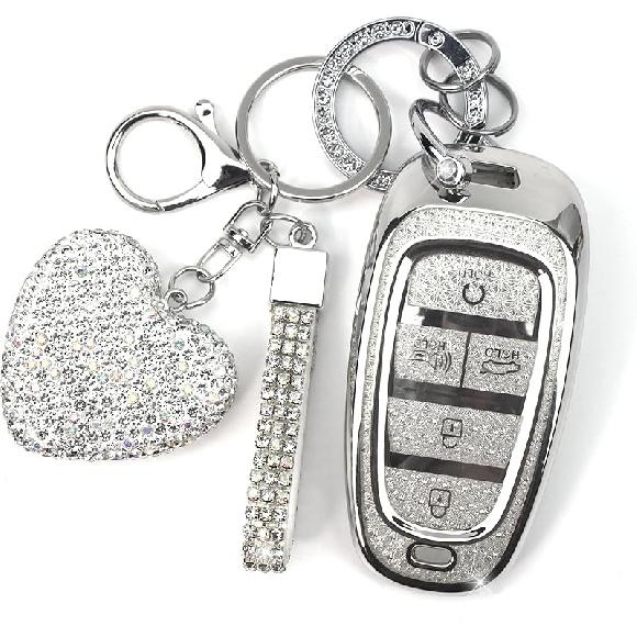 Key Fob Cover With Diamond Keychain Fit For Hyundai Car Key Holder Case Compatible With Hyundai     Sonata Santa Fe Tucson Smart Remote Key