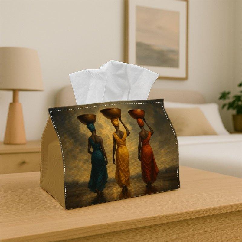 2D Flat, 1pc African Style Tissue Box with Female Pattern Print - Featuring African Attire And Tribal Designs, Durable Fabric Material, with Decorativ