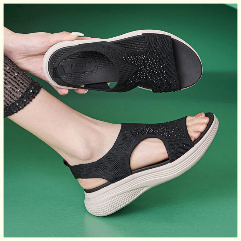 New 2025md Lightweight Sandals Casual Sports Comfortable Thick Sole Rhinestone Stitching Large Size Women's Shoes Mother's Shoes
