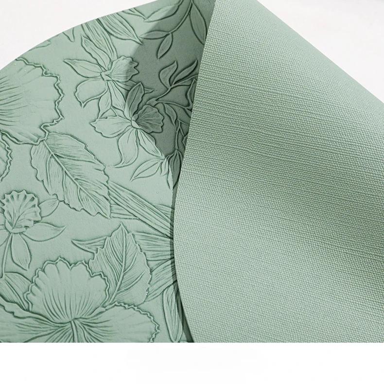2PCS Light Luxury Floral Leather Placemat Elliptical Waterproof Oil Resistant Western Style Table Mat for Hotel Restaurant Home