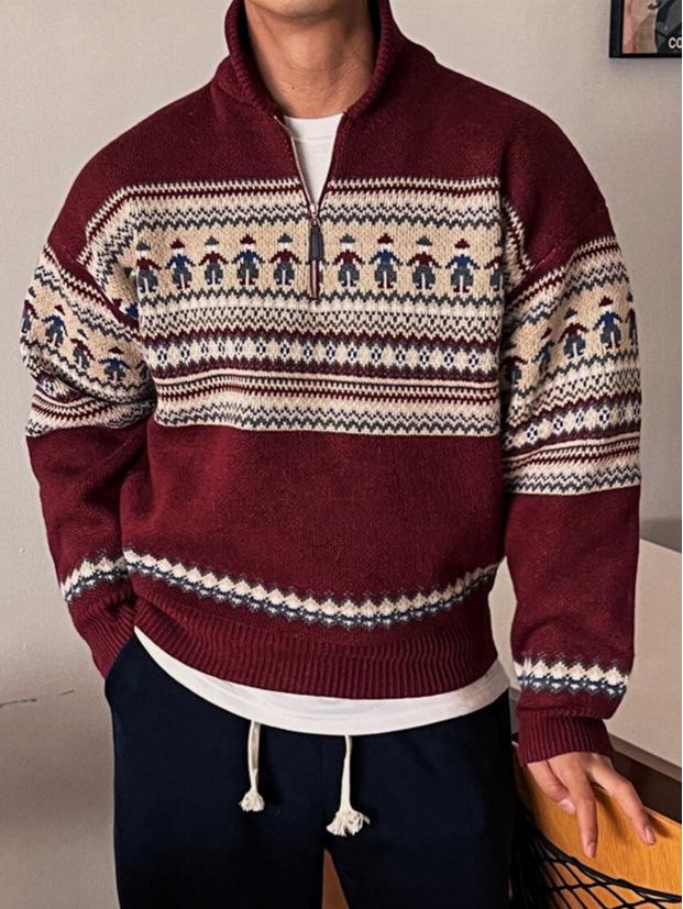 Cleanfit Retro Fair Isle Rode Polo met Rits
