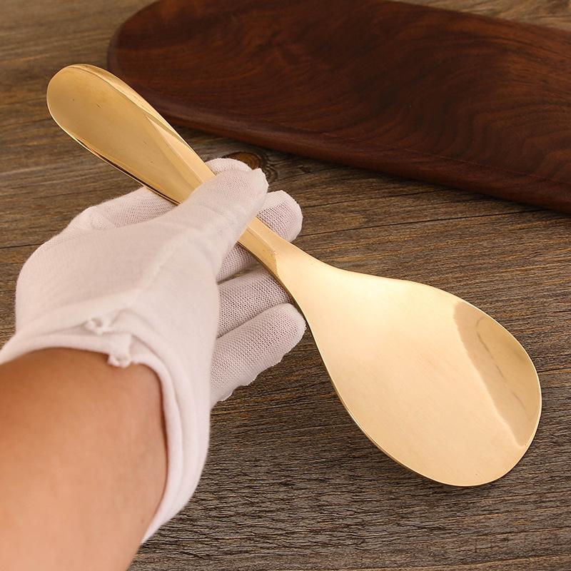 Čistá měděná naběračka na rýži Mosazná domácí lžíce na rýži Odolná vůči vysokým teplotám Nepřilnavá rýže Manuální zesílená stěrka Stěrka na seškrabování Obličejové holení