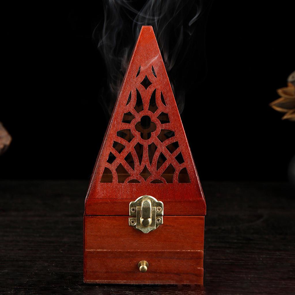 Handmade Scented Diffuser Wood Box Pyramid Shape Fragrant Ornament with Drawer For Home Decoration