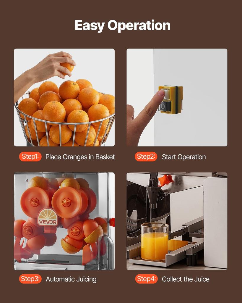 Commercial Orange Juicer Machine, 120W Electric Automatic Orange Squeezer, Lemon Citrus Pomegranates Extractor for 20 per Minute, Stainless Steel,