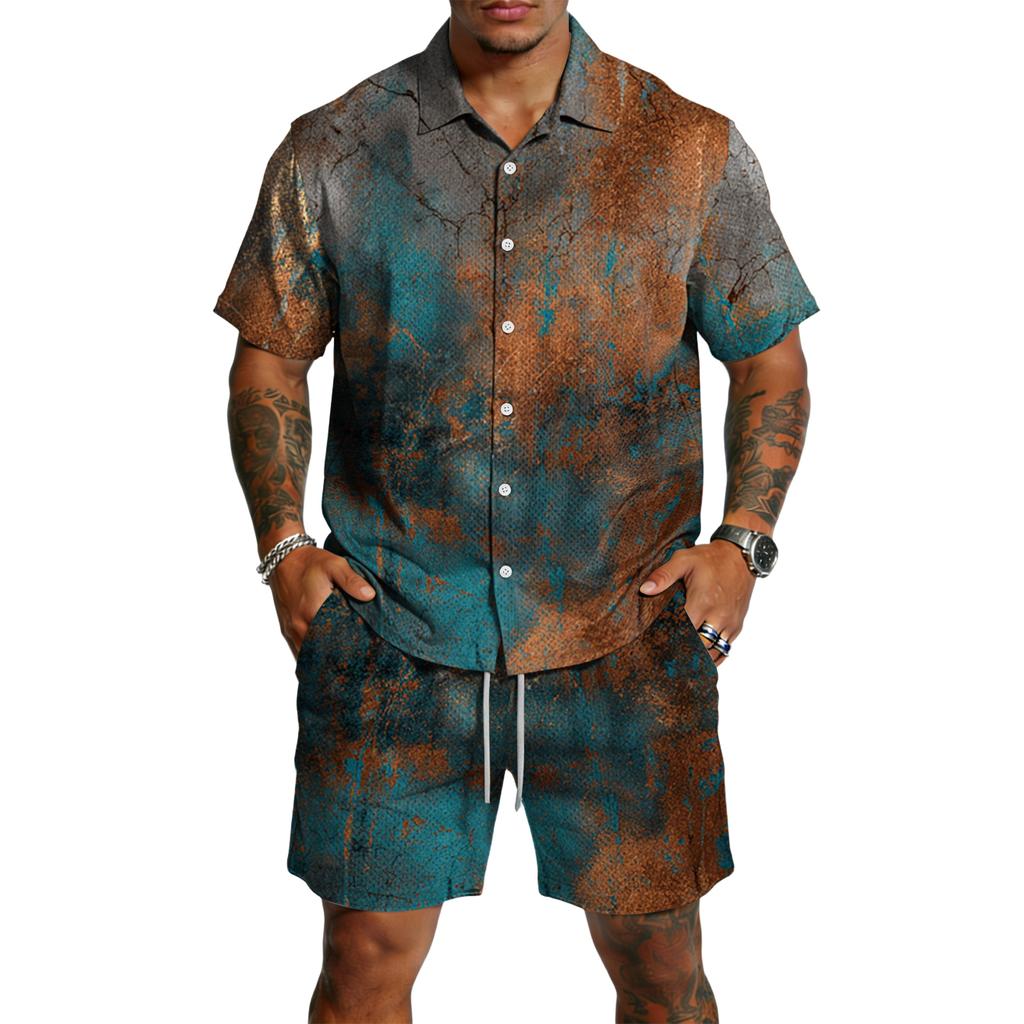 Men's Casual Lightweight Breathable Short-Sleeve Shirt And Shorts Set