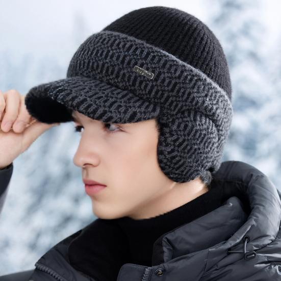 Riding Hat Soft Plush Inner Wide Brim Ear-Protecting Knitting Baseball Cap Wind Snow Resistance Autumn Winter Knitting Hat