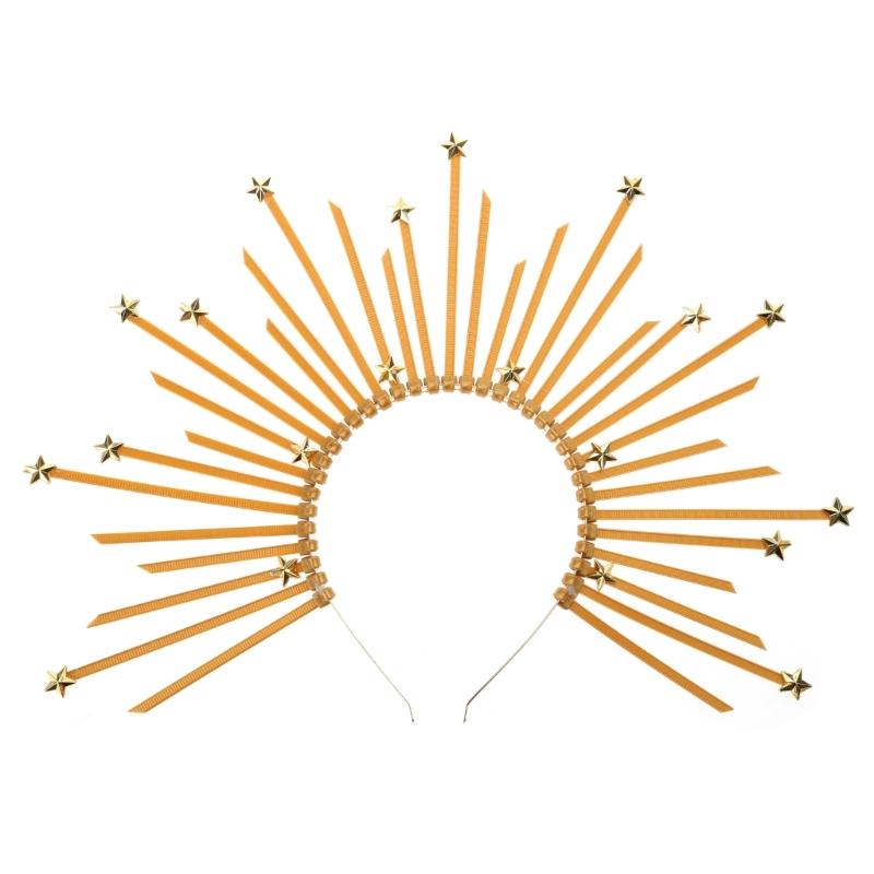 

Круглая пятиконечная звезда, пряжка, повязка на голову, смешные преувеличенные золотые короны, аксессуары для волос для платья ведьмы на Хэллоуин