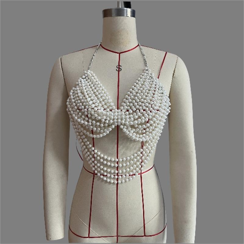 Pearls Body Chain Multilayer Chest Chains Festival Raves Body Chain Harness Body Accessories Jewelry for Women Girls