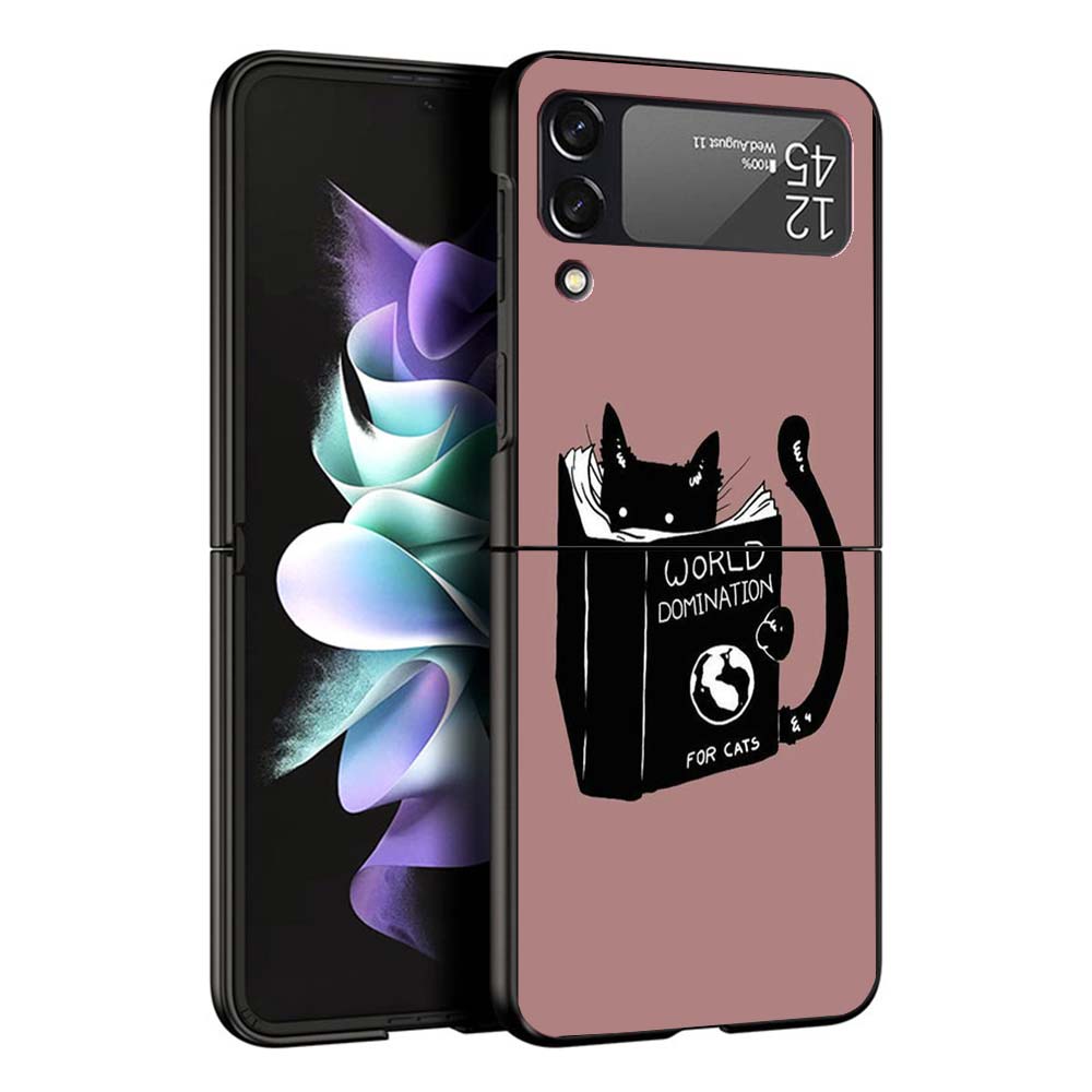 Cartoon Cute Black Cat Phone Case For Samsung Galaxy Z Flip7 Flip6 5G Flip5 Flip4 Flip3 ZFlip 7 6 3 4 5 Shockproof Back Cover Ga