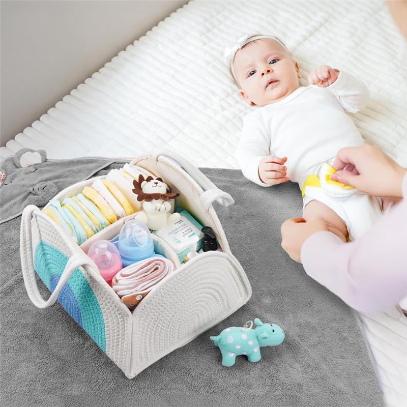 A25F-For Diapers For Baby Organizer, Baby Basket Wipes Storage, Newborn Baby Essentials Gift For Boy Or Girl Baby Shower