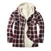 Men's Quilted Lined Button Down Plaid Shirt Add Velvet To Keep Warm Jacket With Hood