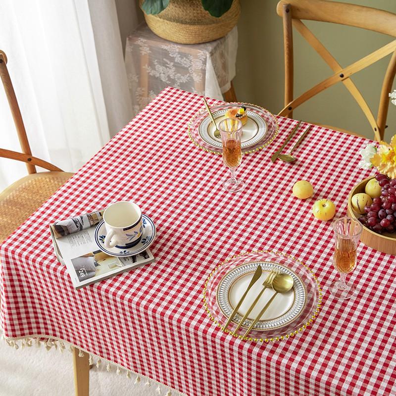 Christmas Red Checkered Tablecloth Geometric Linen Blend Table Cover Dining Room