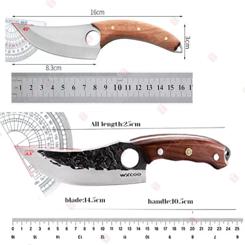 Professional Kitchen Boning Knife Stainless Steel Hammered Forged Knife Butcher Knife Meat Eating Knife BBQ Knives Wooden Handle