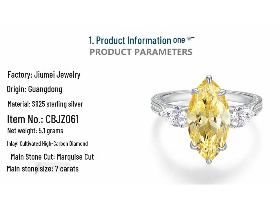 Nine Beauty High Carbon Diamond 7 Carat Zircon Marquise Ring for Women In S925 Sterling Silver