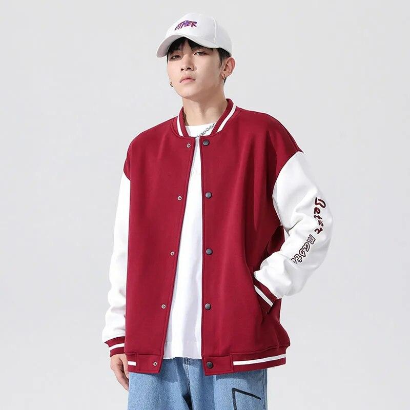 

Men Simple Patchwork Varsity Jacket Women Couple Letter Embroidery Loose Bomber Jacket Baseball Uniform Spring Autumn Outcoats