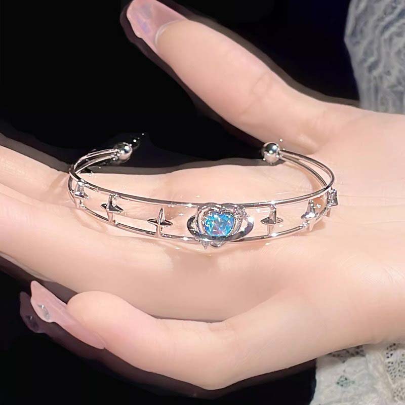Y2K Blue Peach Heart Zircon Bracelet For Women Simple Crystal Cross Star Irregular Geometric Bracelet Aesthetic Jewelry