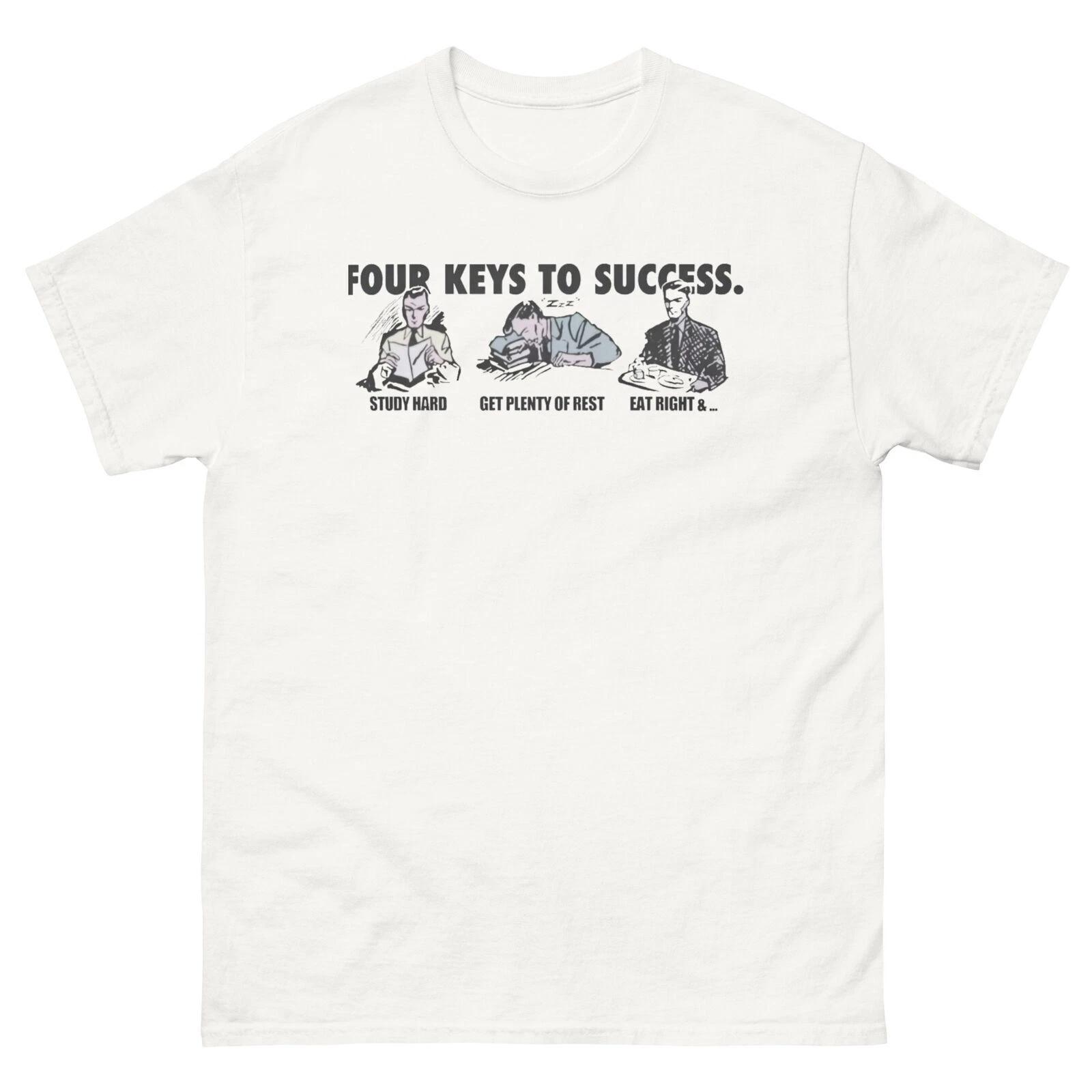 Four Keys To Success Shirt - Retro Graphic Tee for Students, Motivational Gift XL