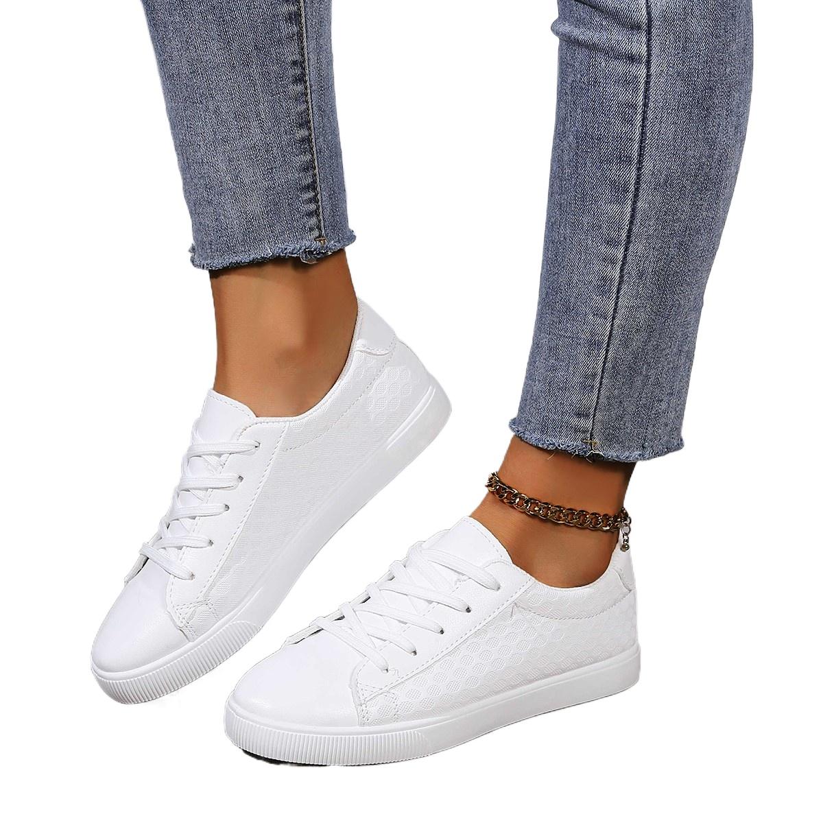 

New Small White Shoes Women 2024 Spring and Autumn Round Head Large Size Flat Casual Lace-up Sports Shoes Womens Shoes 35