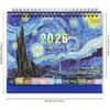 2026 Calendar Desktop Calendar - Vintage oil painting style art flip calendar with month labels and clear date display, suitable for office