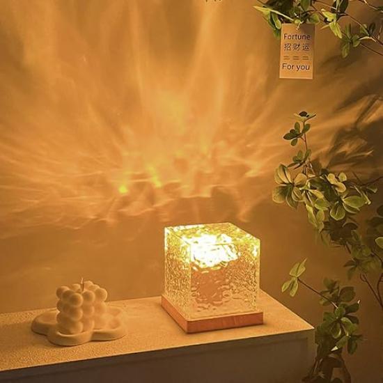 Aurora Water Pattern Water Night Light Remote Color Projector Rotating Water Wave LED Dynamic Rotating Water Ripple Night Tabletop Water Surface Sea