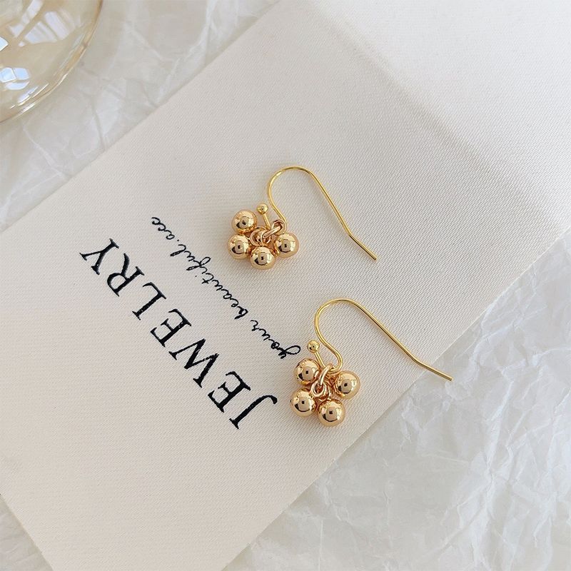 

Baibaihe Same Style Earrings Special-Interest Design Classy Gold round Beads Ear Hook Earrings Eardrops 2025 New Female Accessories Gold