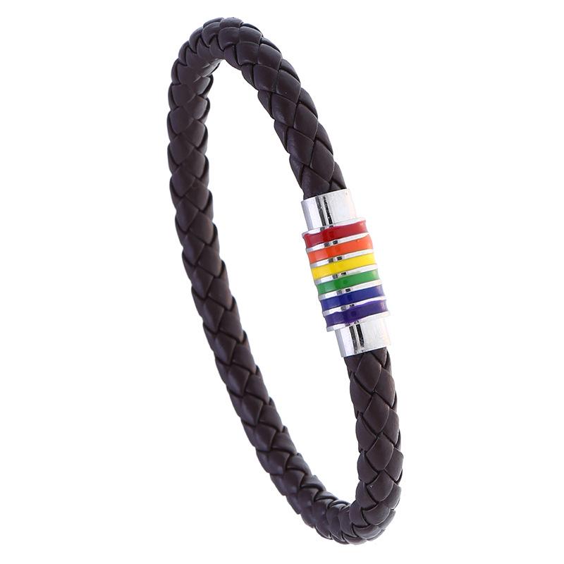 

Leather Woven Rainbow Bracelet with Magnetic Clasp - European and American Style Jewelry