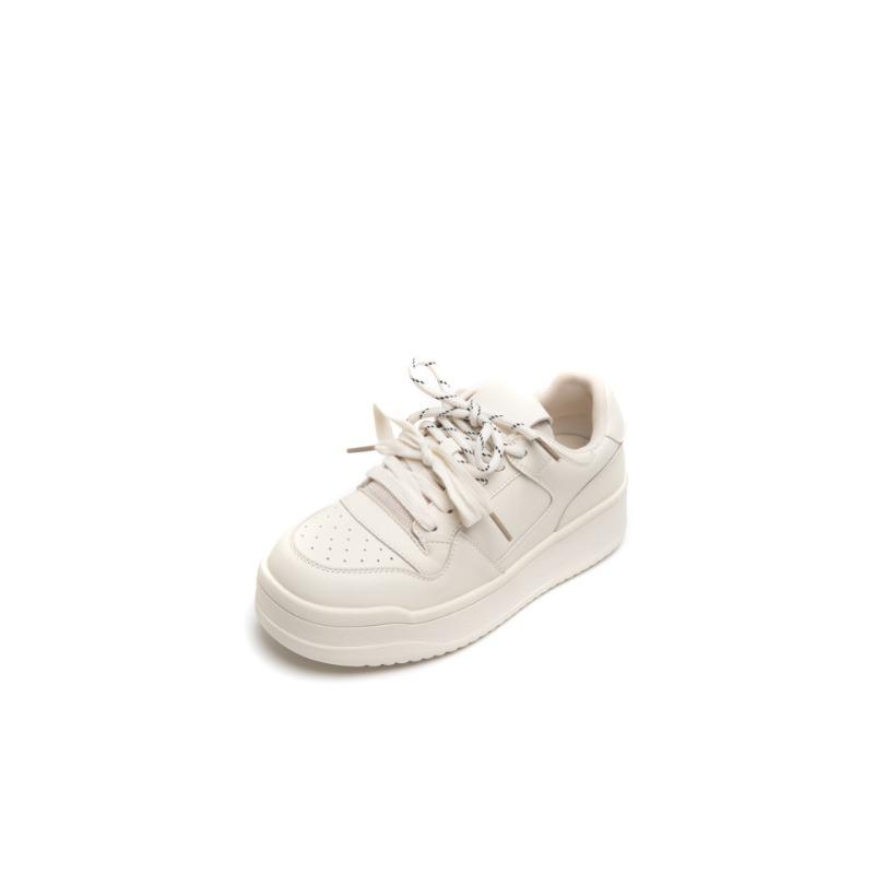 

Leather wheat cake house thick baseplate shoes women s spring new double color ribbon niche versatile casual shoes tide 35 белый