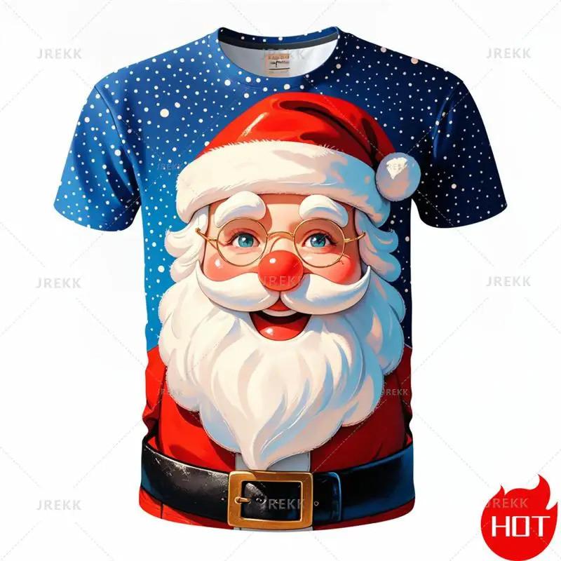 Men's T-shirt 3D Christmas Snowflake Print Men's Top Casual Short Sleeved Simple T-shirt Summer Round Neck T-shirt Men's Clothing