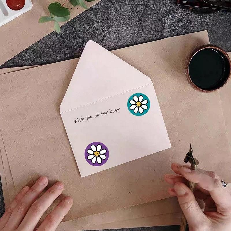 500pcs Flower Stickers Paper Cute Cartoon 1inch Reward Sticker Round Flower Seal Adhesive Labels for Journal Handmade Gift