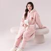 Women's Cute Hooded Coral Fleece Pajama Set - Flannel Long Robe for Autumn/Winter