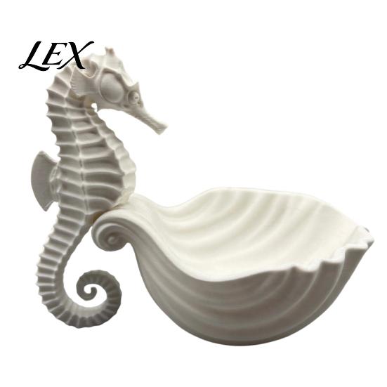 Small Jewelry Storage Box 3D Printed Seahorse Shell Tray for Rings Necklaces Bracelets, Ocean Compact Vanity Organizer Style Desktop Organizer,