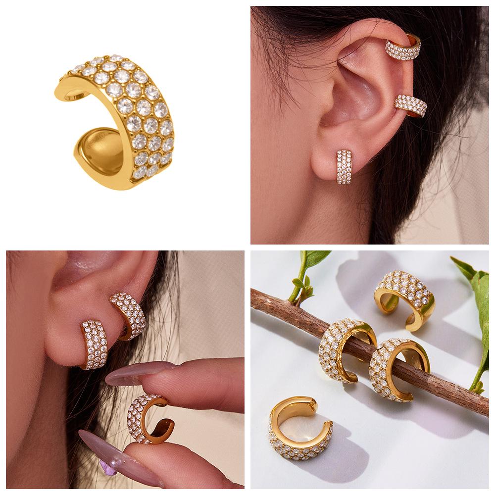 Oumeka Zlatem plátovaná náušnice zirkonového diamantu 18K - Nerezová ocel, která nebledne