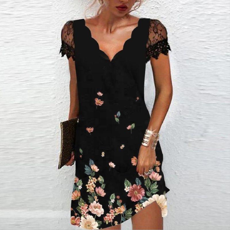 Women's Fashion Wave Positioning Print Short Sleeve Dress