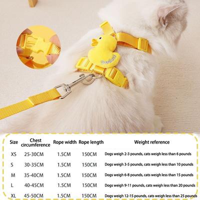 Harnais en maille respirante pour animaux de compagnie, motif petit canard jaune, gilet, harnais, laisse, petit chien, chiot, chat, laisse à boucle réglable