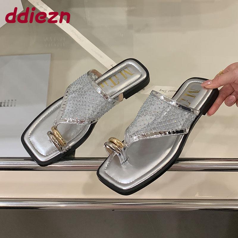 Fashion Fashion Metal Ladies Flats Slippers Sandals Shoes New In Summer Beach Slides Women Flats Slippers Shoes Female Flip flops