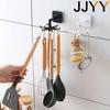 360 Rotating Kitchen Storage Rack Bathroom Organizer 6 Hooks Multifunctional Shelf Holder Space Saver