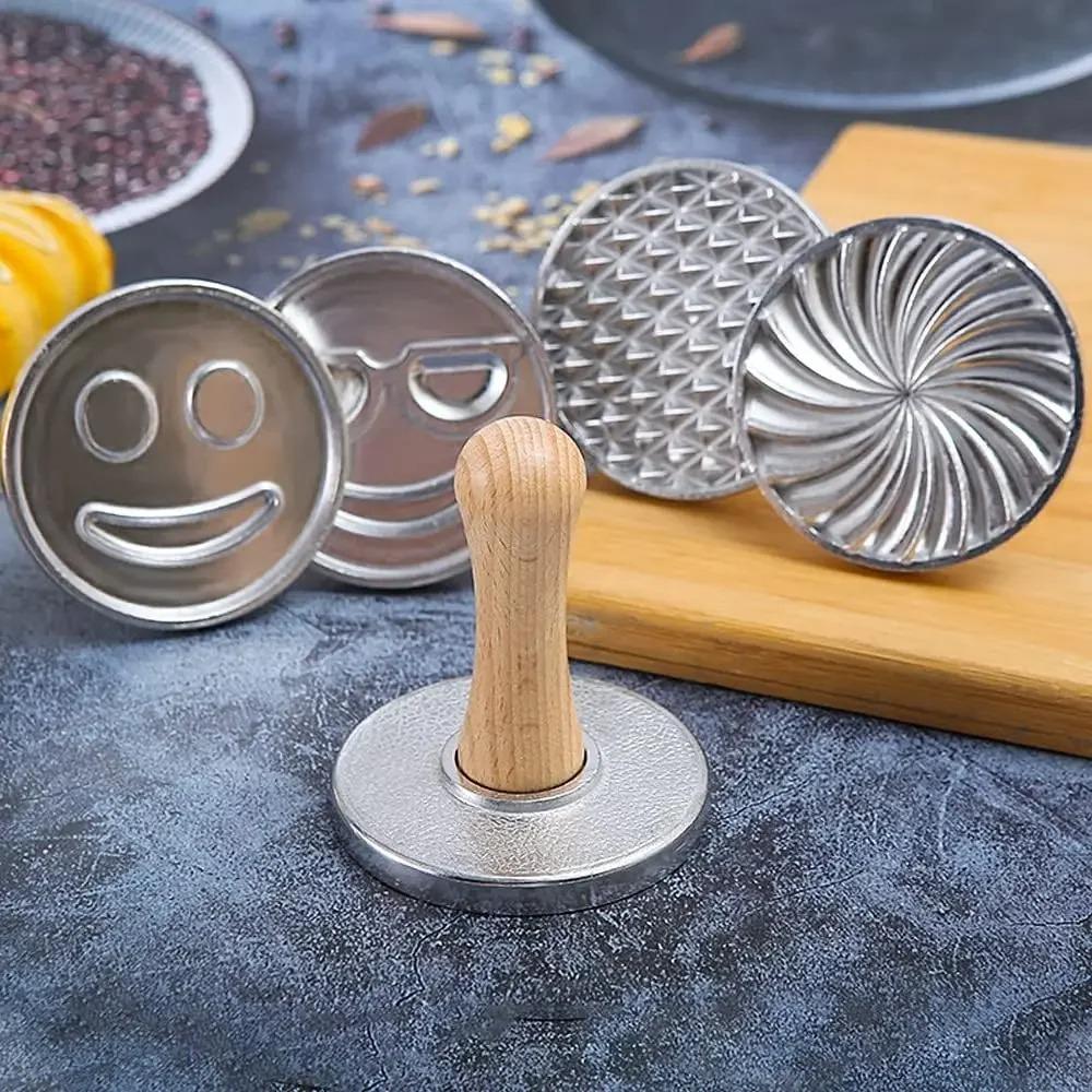 6/3/1 Cookie Cutter Aluminum Alloy Cookie Stamps Wooden Handle Smile Heart Pattern DIY Hand Press Cookie Mold for Festival Party