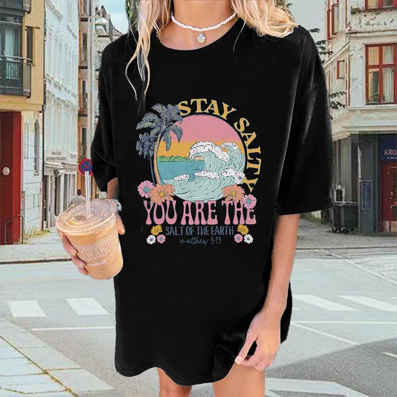 Tricou cu mâneci scurte cu mâneci scurte, casual, cu decolteu, cu litere, cu litere, tricou de vară pentru femei